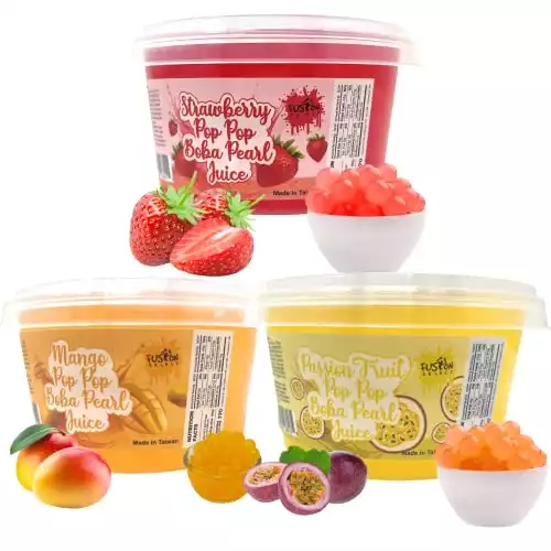 Fusion Select Bursting Boba Popping Boba Pearls Fruit Tea Snack Toppings (Mango, Strawberry, Passion Fruit, 15.8 Ounce (Pack of 3))