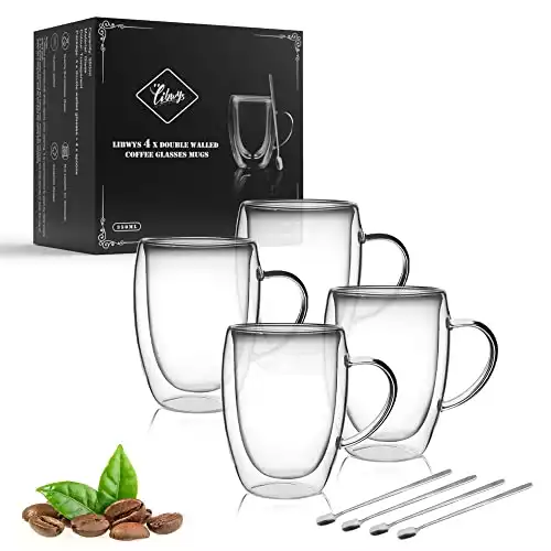 4 Pack Double Walled Coffee Mugs, 12oz: Set of 4