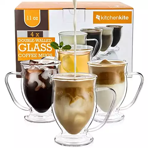 Double Wall Glass Insulated Coffee Mugs - 11oz set of 4