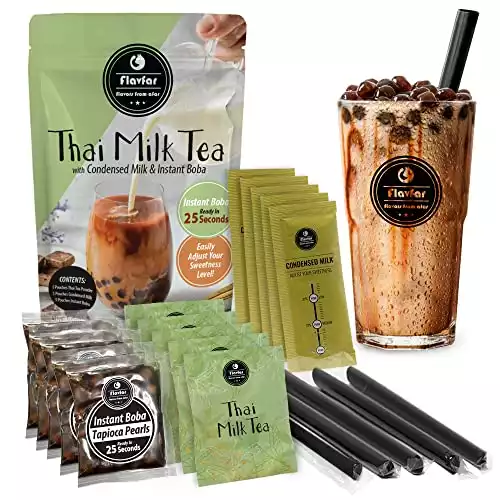 Flavfar Thai Milk Tea with Instant Tapioca Pearls Bubble Tea Kit Authentic Bubble Tea Kit